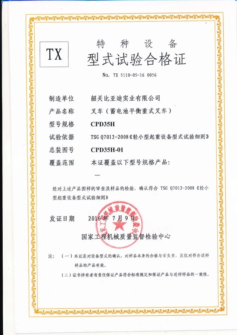 Сертификат испытания типа специального оборудования CPD35H
